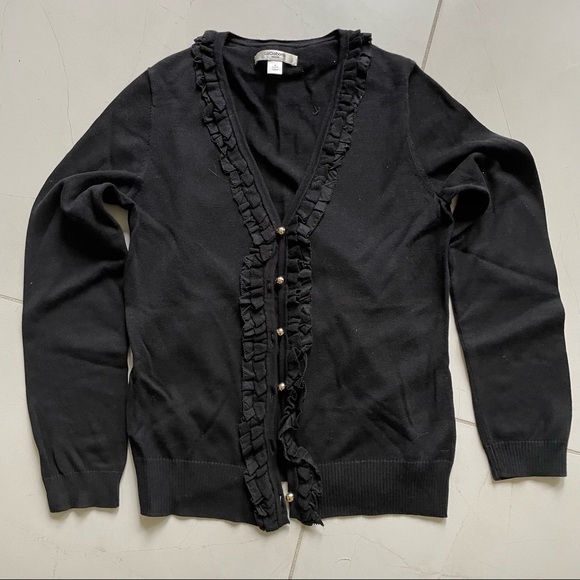 Liz Claiborne V-Neck Black Cardigan with Ruffle Collar - Picture 9 of 9